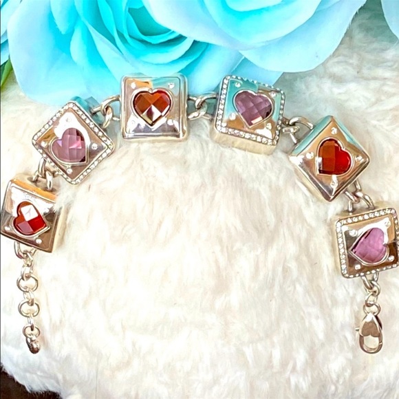 Brighton OPEN HEARTED Pink Crystal Heart Necklace Bracelet Earrings & Ring set - Picture 15 of 16